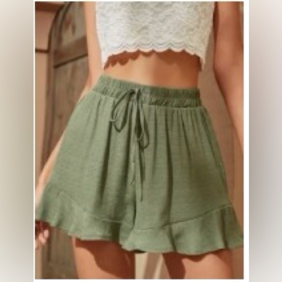 SHEIN | Shorts | Shein Army Green Ruffle Flowy Elastic Waist Drawstring ...